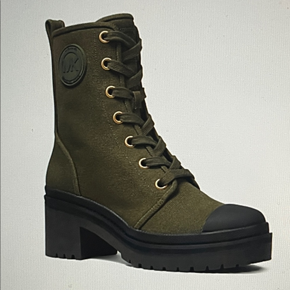Michael Kors Corey lace-up canvas booties, Ivy color